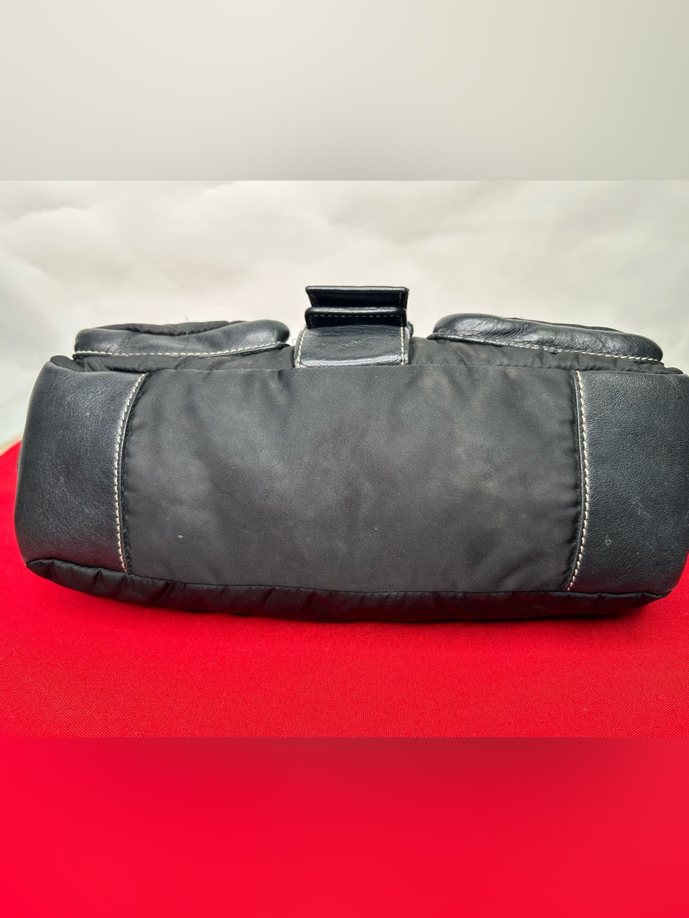 Prada Vintage Purse Nylon Leather Tessuto Silver Tone Hardware Accent - Picture 14 of 16